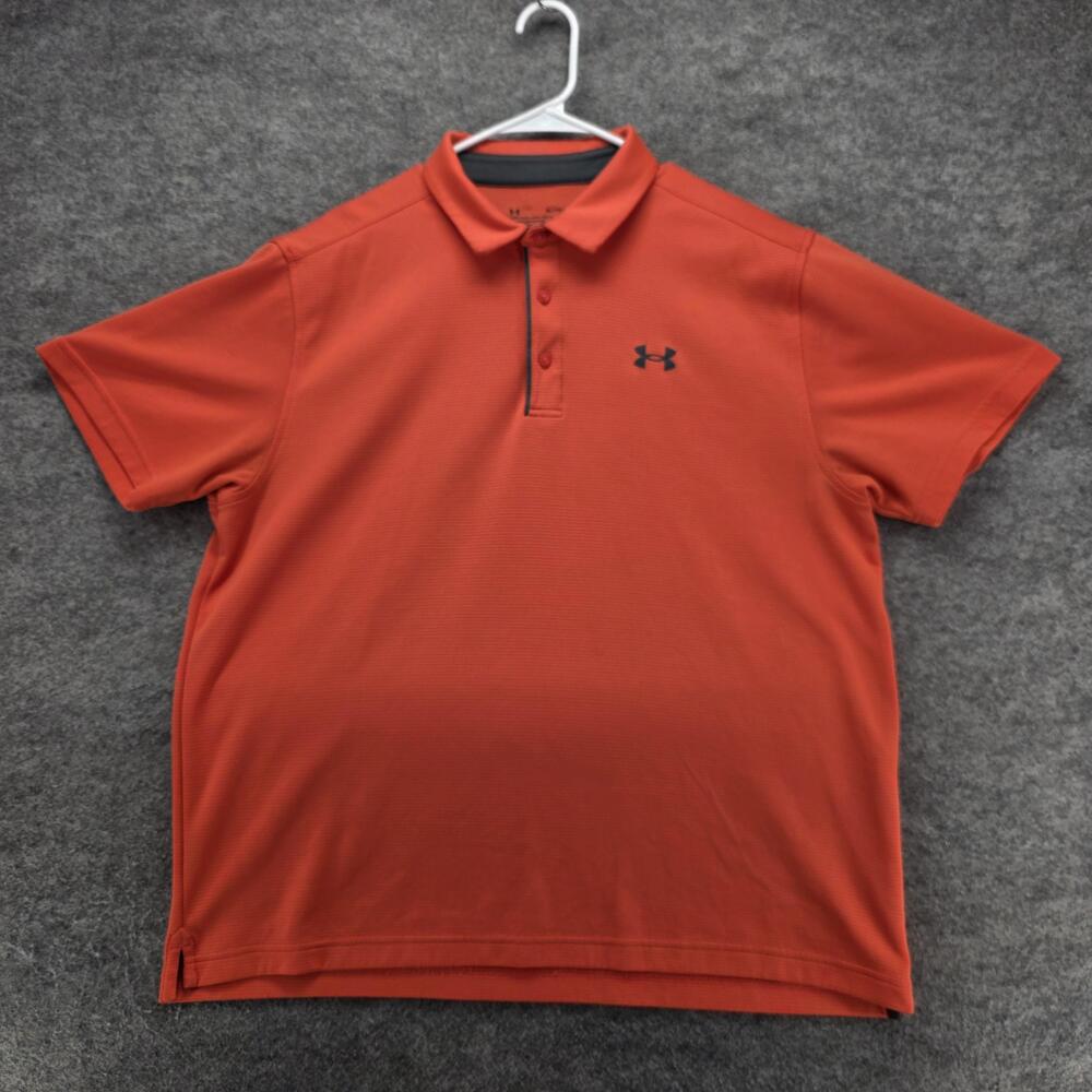 Under Armour Polo Shirt Mens XL Orange Golf Moisture Wicking 100% Polyester